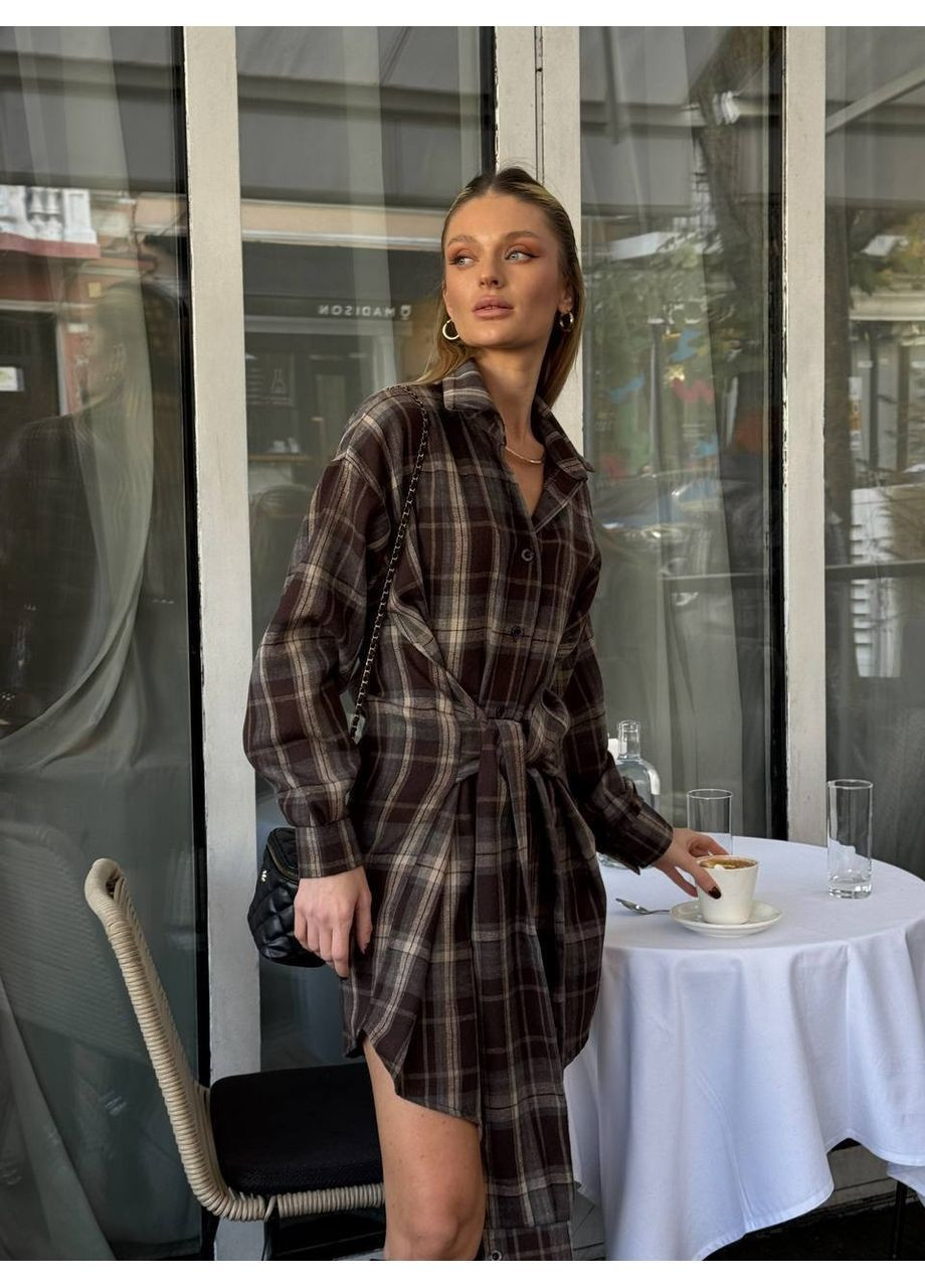 Коричнева повсякденний, кежуал жіноча сукня-сорочка сукня-сорочка Style Point в клітинку