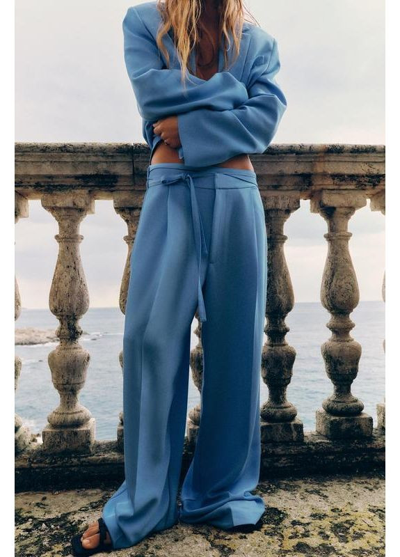 Штани з подвійним зав’язуваним паском Zara (361161484)