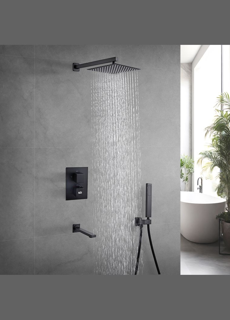 Чорна душова система з термостатом внутрішнього монтажу з виливом TSB-521 Nett (336939136)