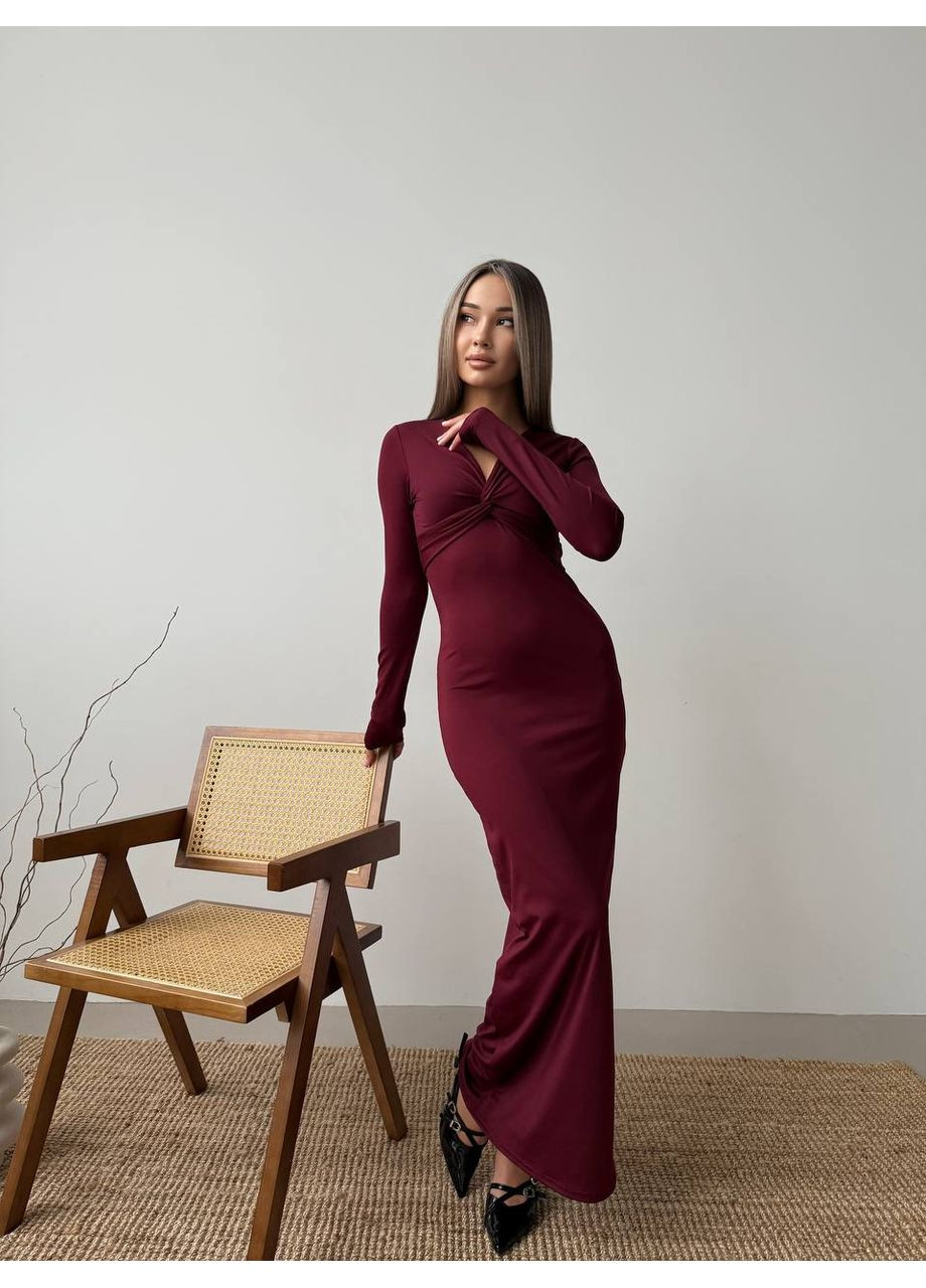 Бордова вечірня сукня максі з мікродайвінгу • стильна та еластична • заміри в описі GD/GL Модний простір однотонна