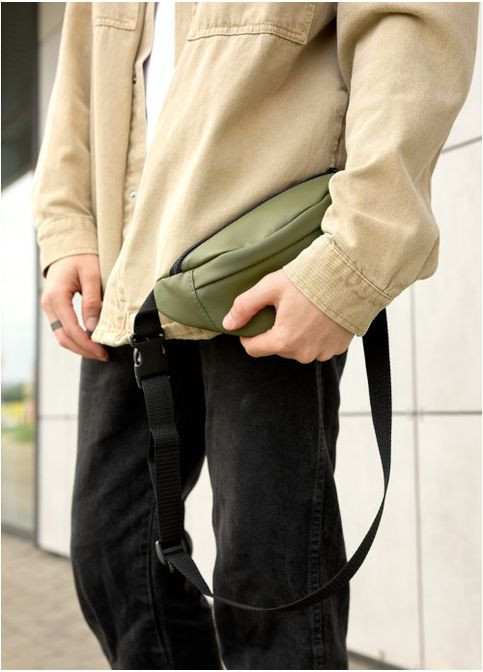 Чоловіча сумка бананка на пояс з екошкіри Зелений хакі (776024815) Sambag (360965544)