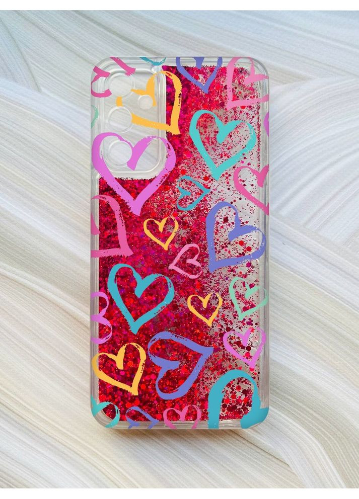 Чохол з плаваючими блискітками на Samsung Galaxy A24 (A245) Рожевий Сердечка (принт 332) CASE CONTROL (360699439)