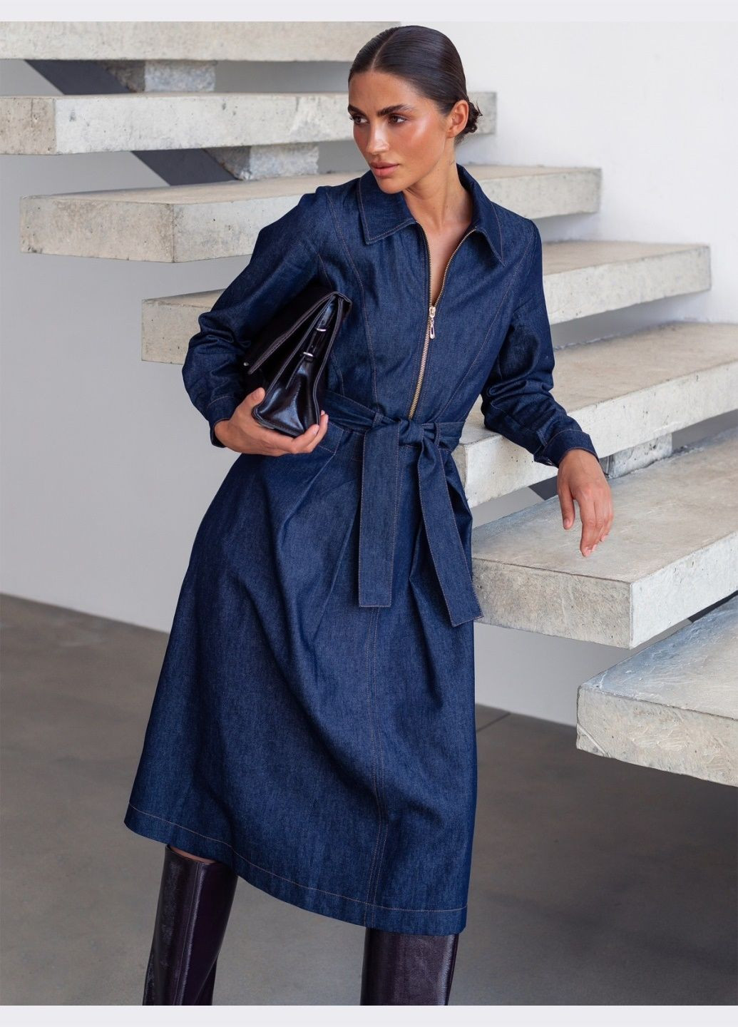 Темно-синее кэжуал джинсовое платье темно-синего цвета Dressa однотонное