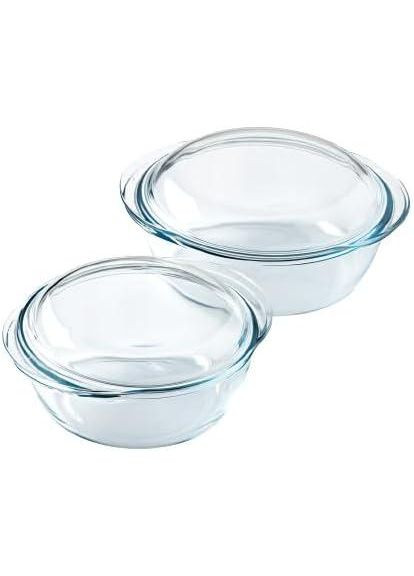 Жаровня с крышкой набор 2 шт, форма для запекания круглая прозрачная боросиликатное стекло, жаропрочная посуда Pyrex (359380448)