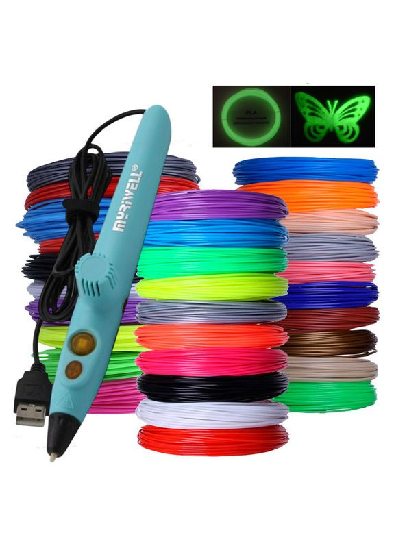 3D Ручка RP-200A с комплектом PLA пластика 30 цветов 300 метров Голубая MyRiwell (371774196)