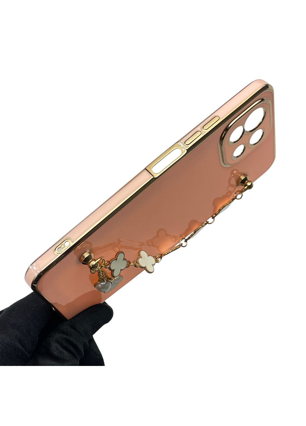 Чехол для телефона Mi 11 Lite женский с ремешком и украшениями и золотой окантовкой на сяоми ми 11 лайт пудровый gs1 Xiaomi (366229510)