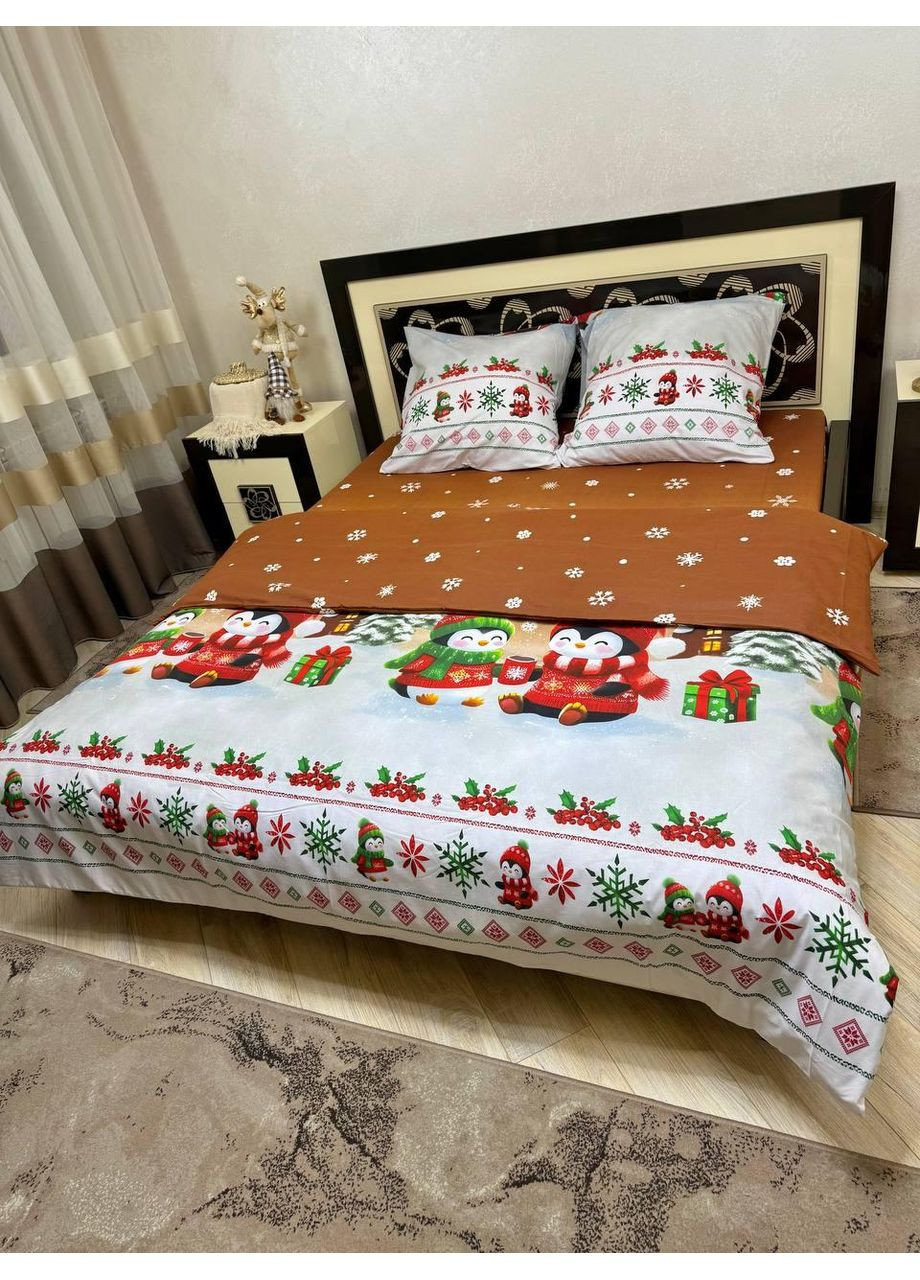 Постільна білизна бавовняна 8318 Євро Простирадло на гумці 180x200х20 Бязь Помаранчева 70 х 70 No Brand (366088985)