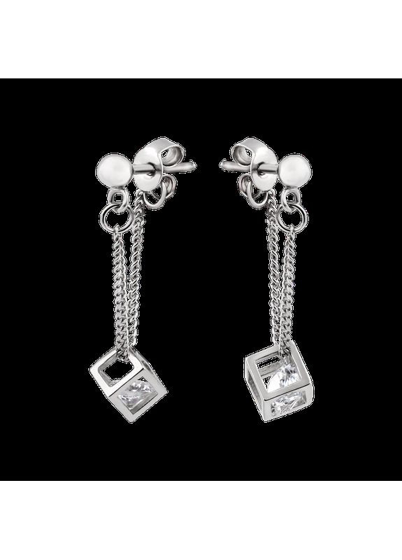 Комплект срібний Куби з білими фіанітами сережки пусети та браслет No Brand (362177205)