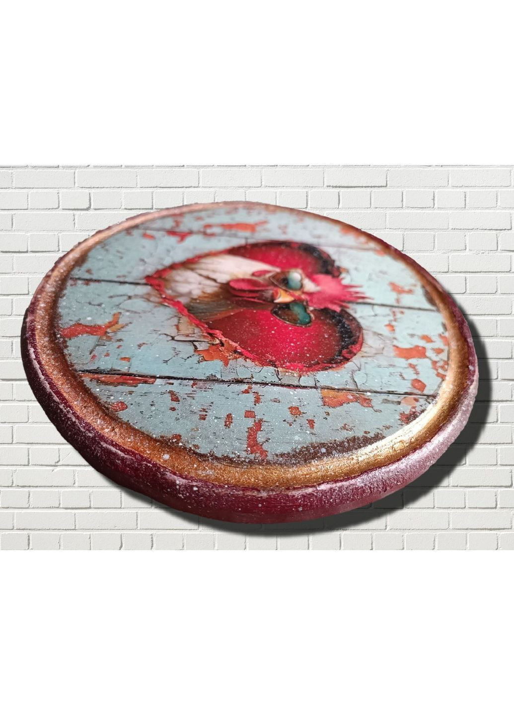 Обробна дошка кругла 20 см з бука, декупаж, півень в окулярах Handmade (362135513)