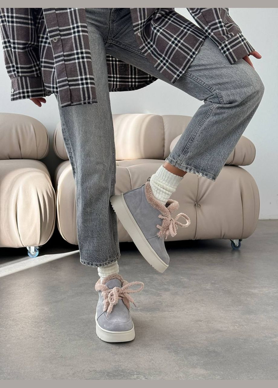 Зимние стильные женские ботинки No Brand со шнуровкой из натуральной замши