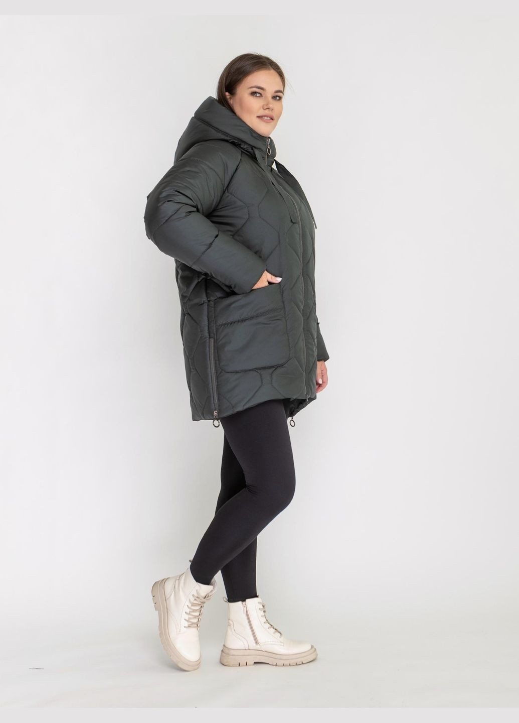 Оливкова (хакі) зимня жіноча зимова куртка великого розміру SK
