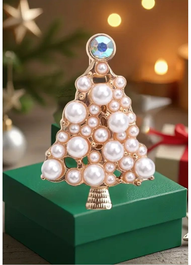 Брошь новогодняя елка белая жемчужная, 1799 No Brand (370369250)