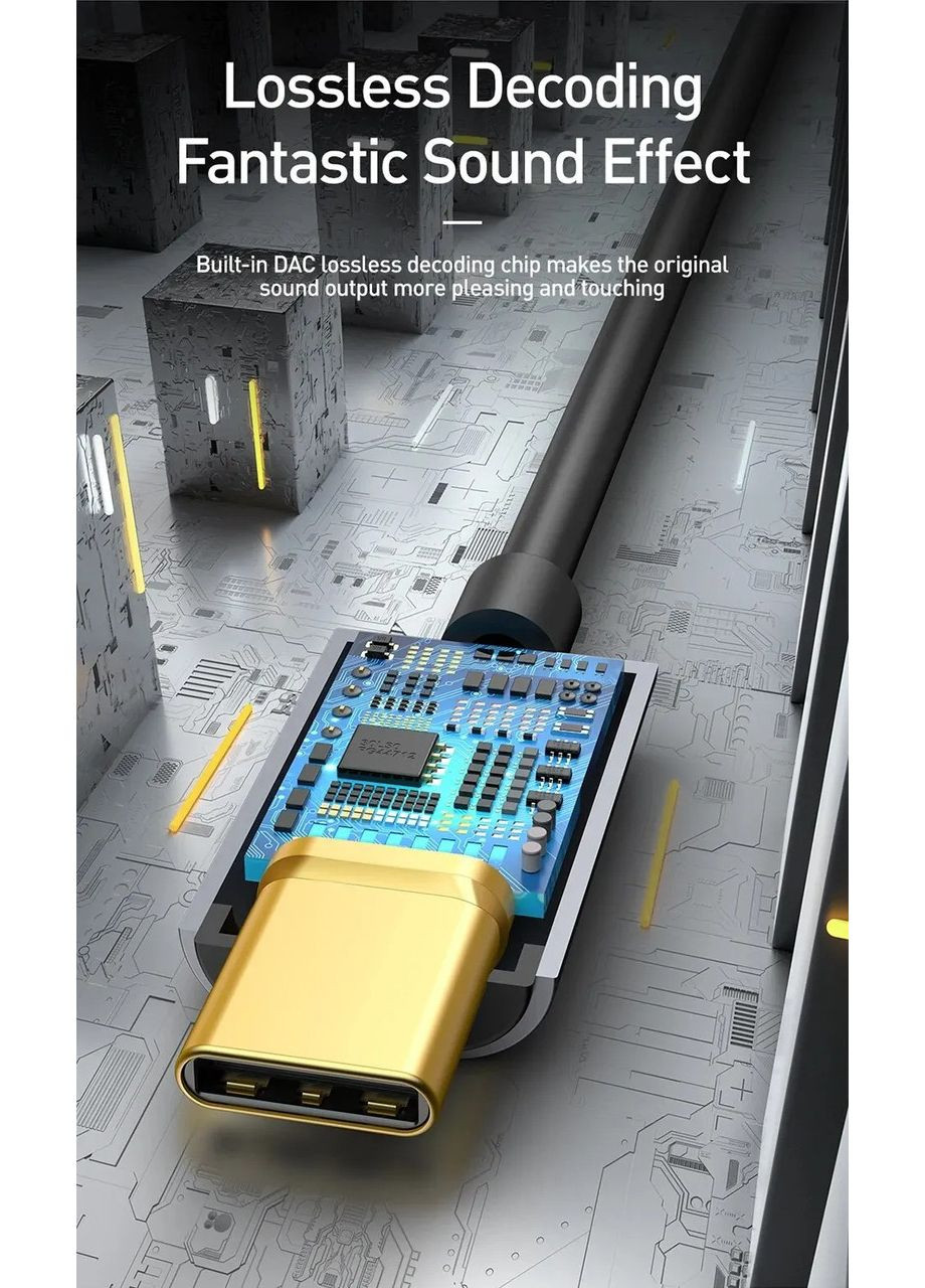 Адаптер Type-C - 3.5 мм AUX Перехідник для навушників і колонок Baseus (357490250)