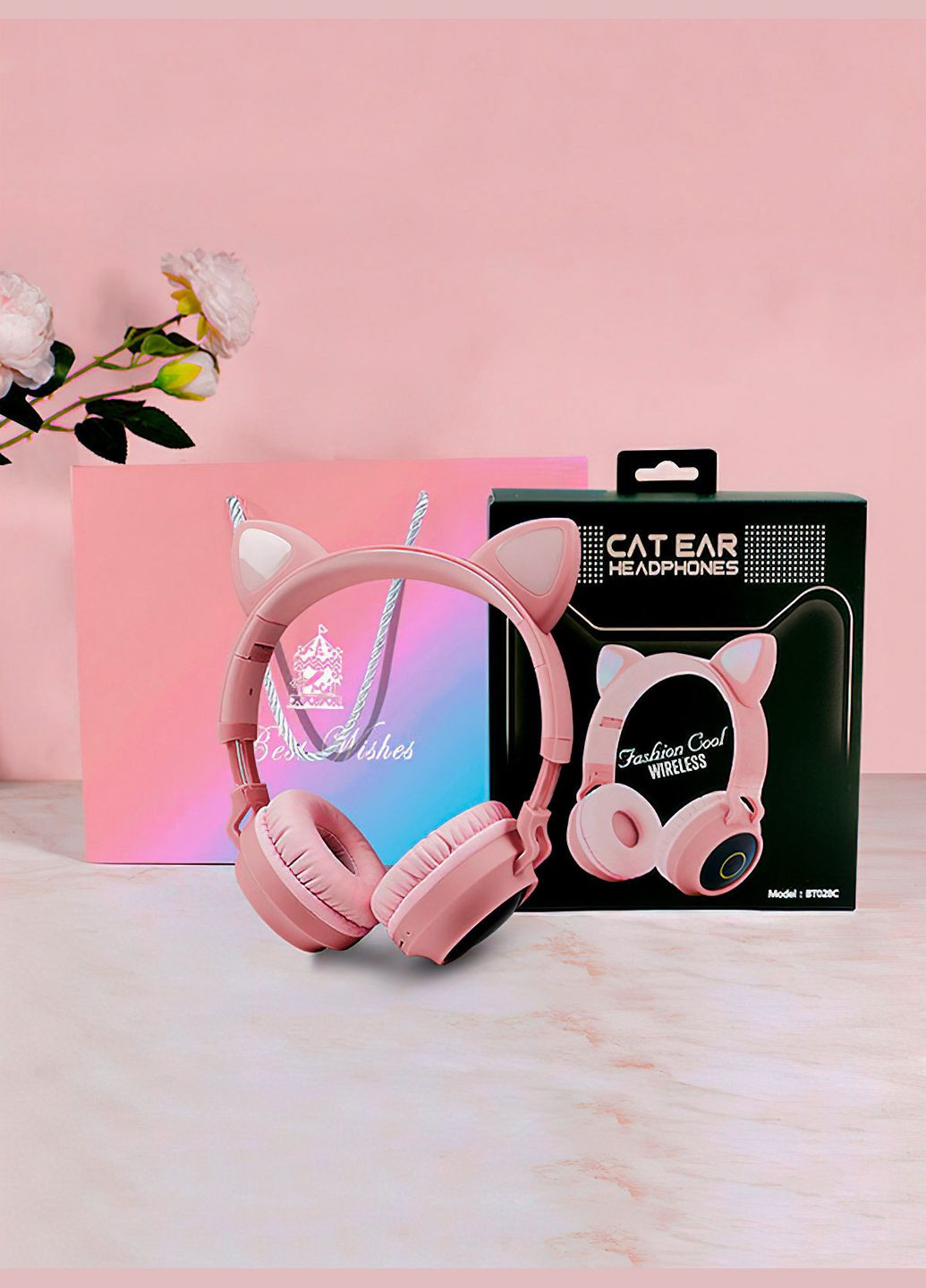 Бездротові дитячі наушники з котячими вушками що мигають BT028C Бежевий 50379 DobraMAMA (306747234)