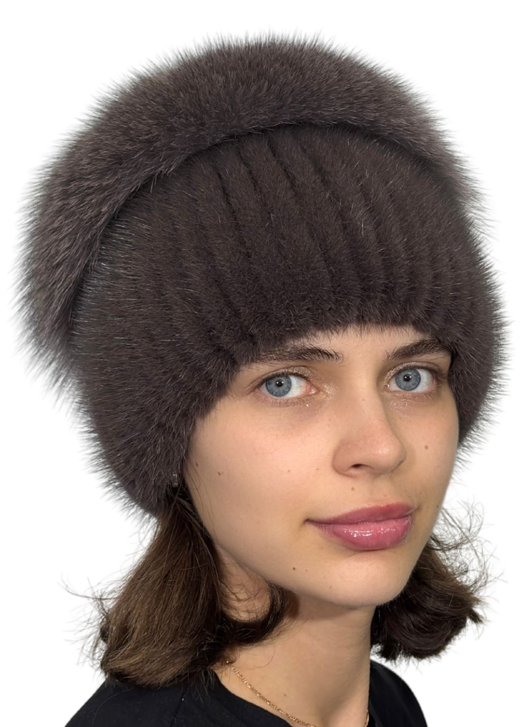 Женская норковая шапка на вязаной основе с помпоном из меха песца Меховой Стиль Перо (355802035)