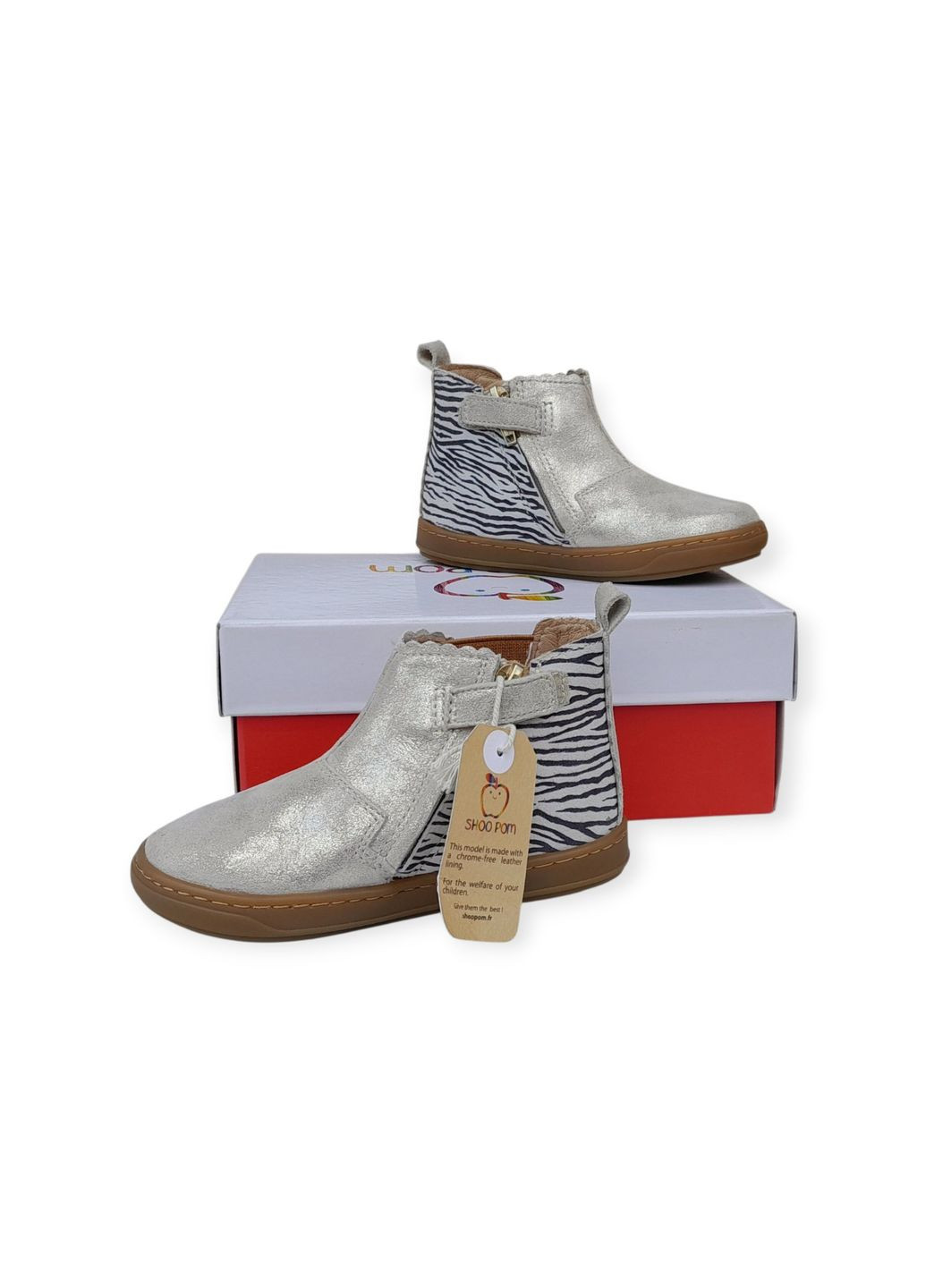 Серебристые праздничные, повседневные осенние кожаные ботинки Shoo Pom