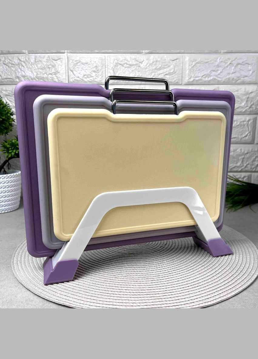 Набір Бузкових двосторонніх обробних кухонних дощок на підставці (GK-2020A) Hell (303212217)