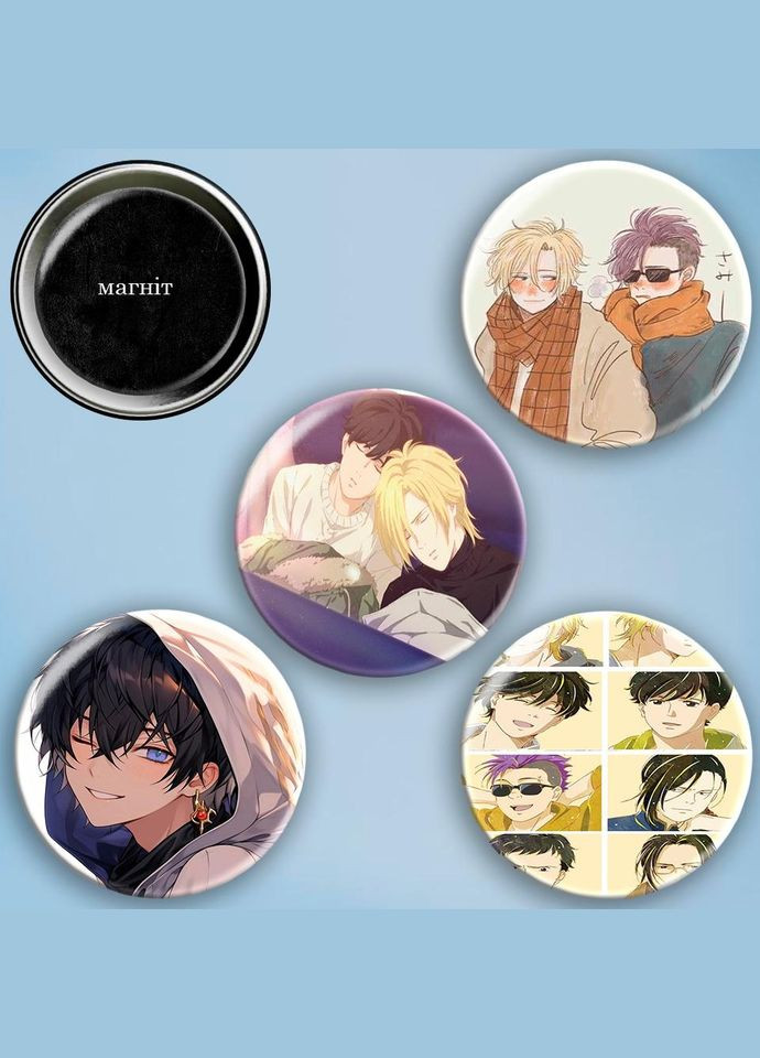 Фотомагніти 4 шт круглі магніти набір Бананова риба 56 мм #07 чорний No Brand (309153744)