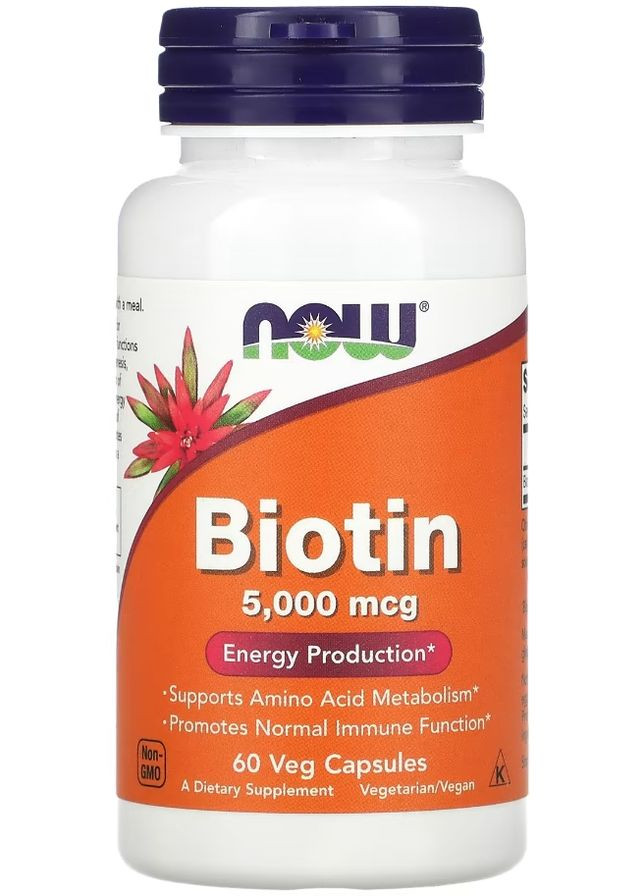 Біотин Biotin 5000 mcg 60 веганських капсул Now Foods (351863895)