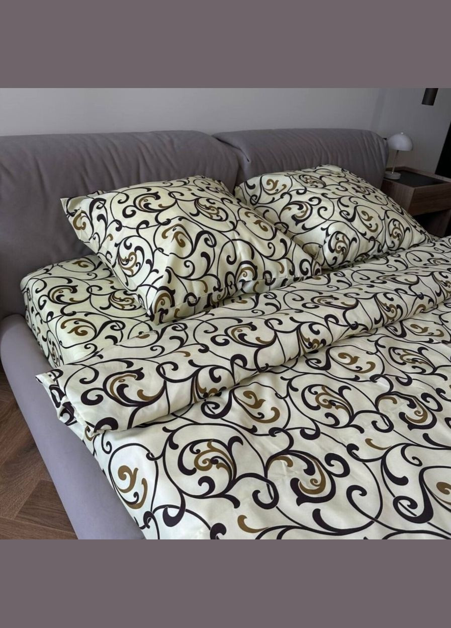 Постільна білизна двоспальна євро світло-бежева Абстракція Бязь Поліестер 8534 Ananasko (332625778)