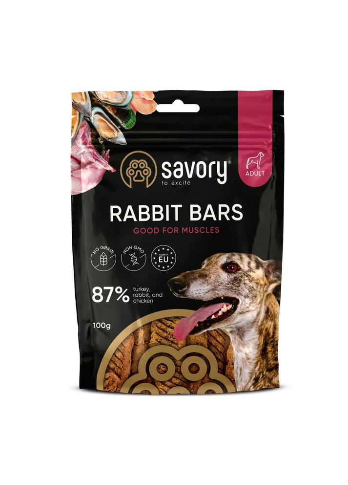 Джерки Bars With Rabbit, батончики з кроликом, 100 г Savory (355255692)