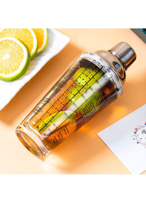 Шейкер барный для коктейлей 400 мл нержавеющая сталь и стекло с мерными отметками MC-TJ400 Серебристый Youchen (350349080)