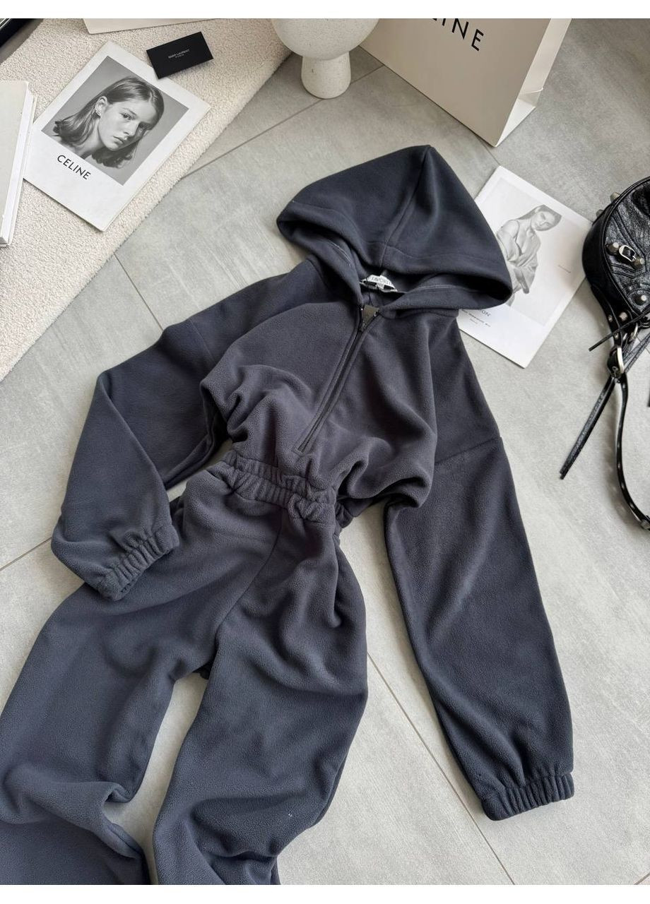 Комбінезон жіночий KaraMix однотонний графітовий повсякденний фліс