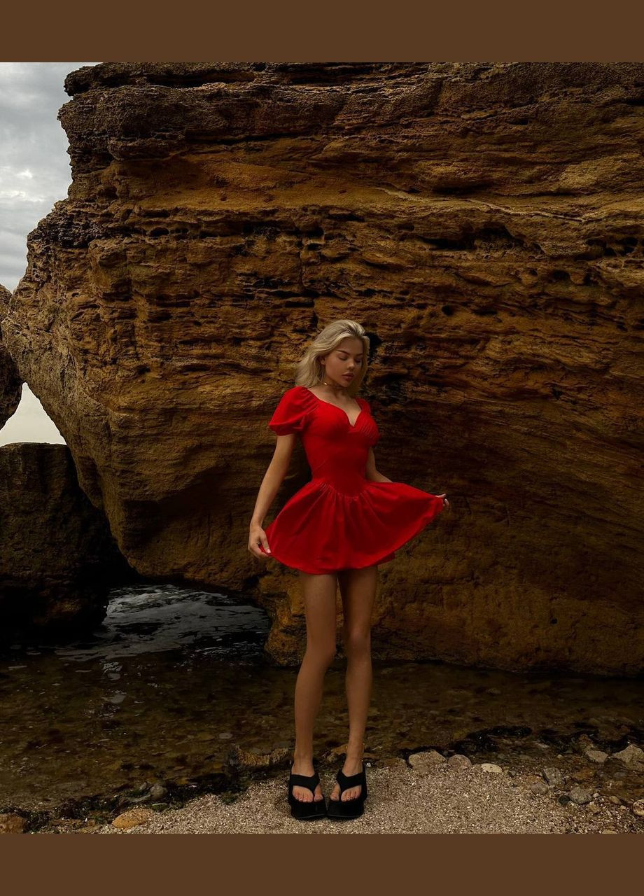 Комбинезон-платье женский Україна комбинезон-шорты однотонный красный повседневный