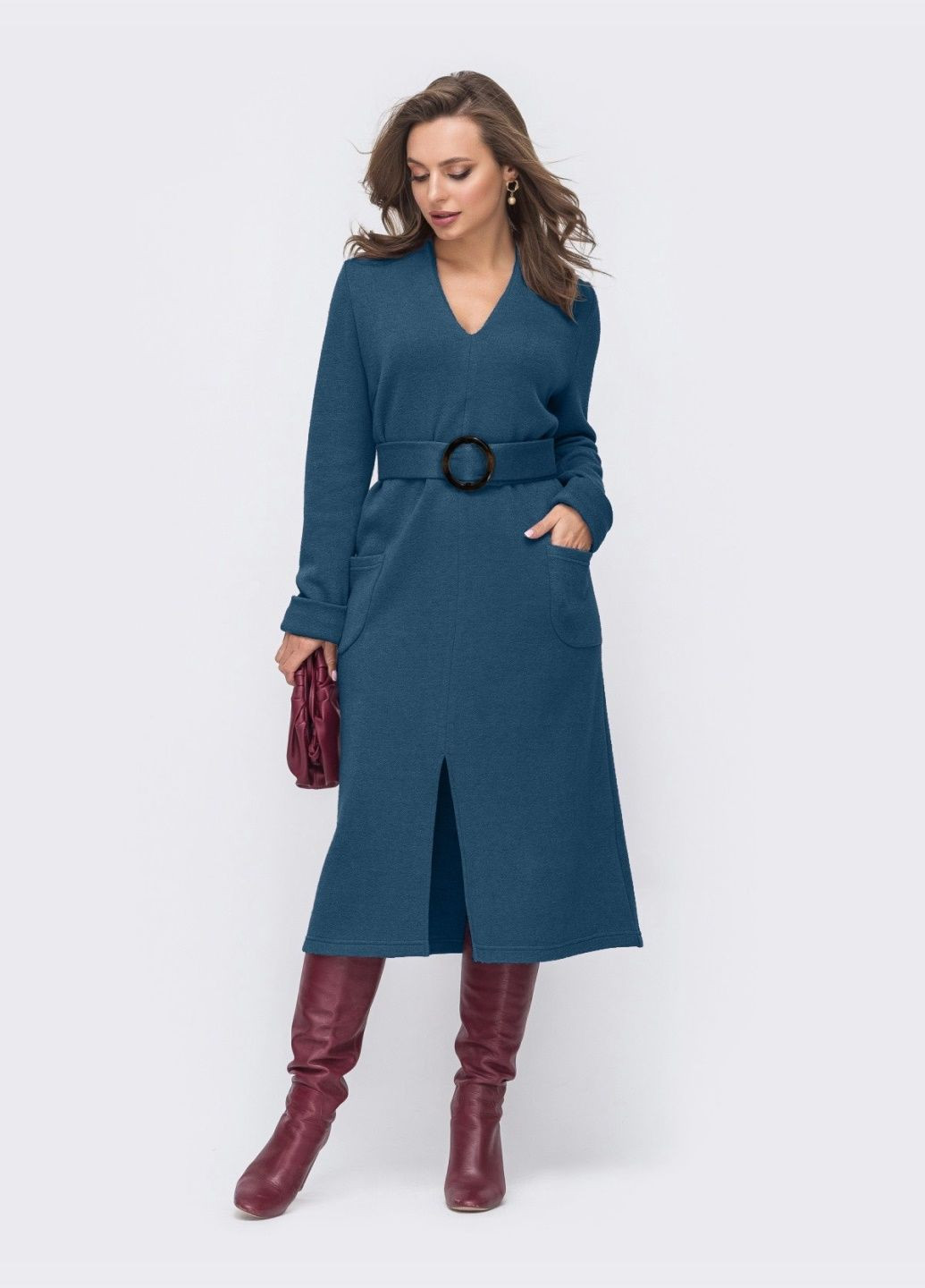 Бірюзова кежуал бірюзова сукня з ангори з розрізом спереду Dressa однотонна