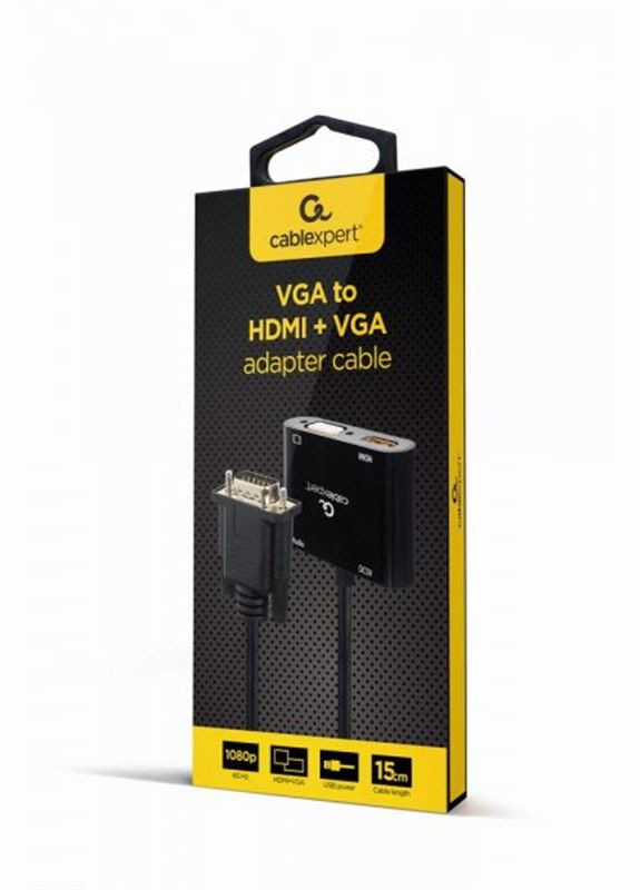 Адаптер VGA - HDMI+VGA (M/F), 0.15 м, Black (A-VGA-HDMI-02) Cablexpert (336956571)
