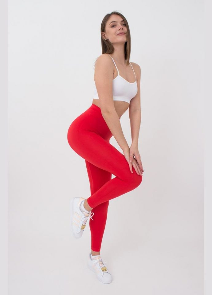 Красные демисезонные леггинсы женские бесшовные спортивные из микрофибры Giulia