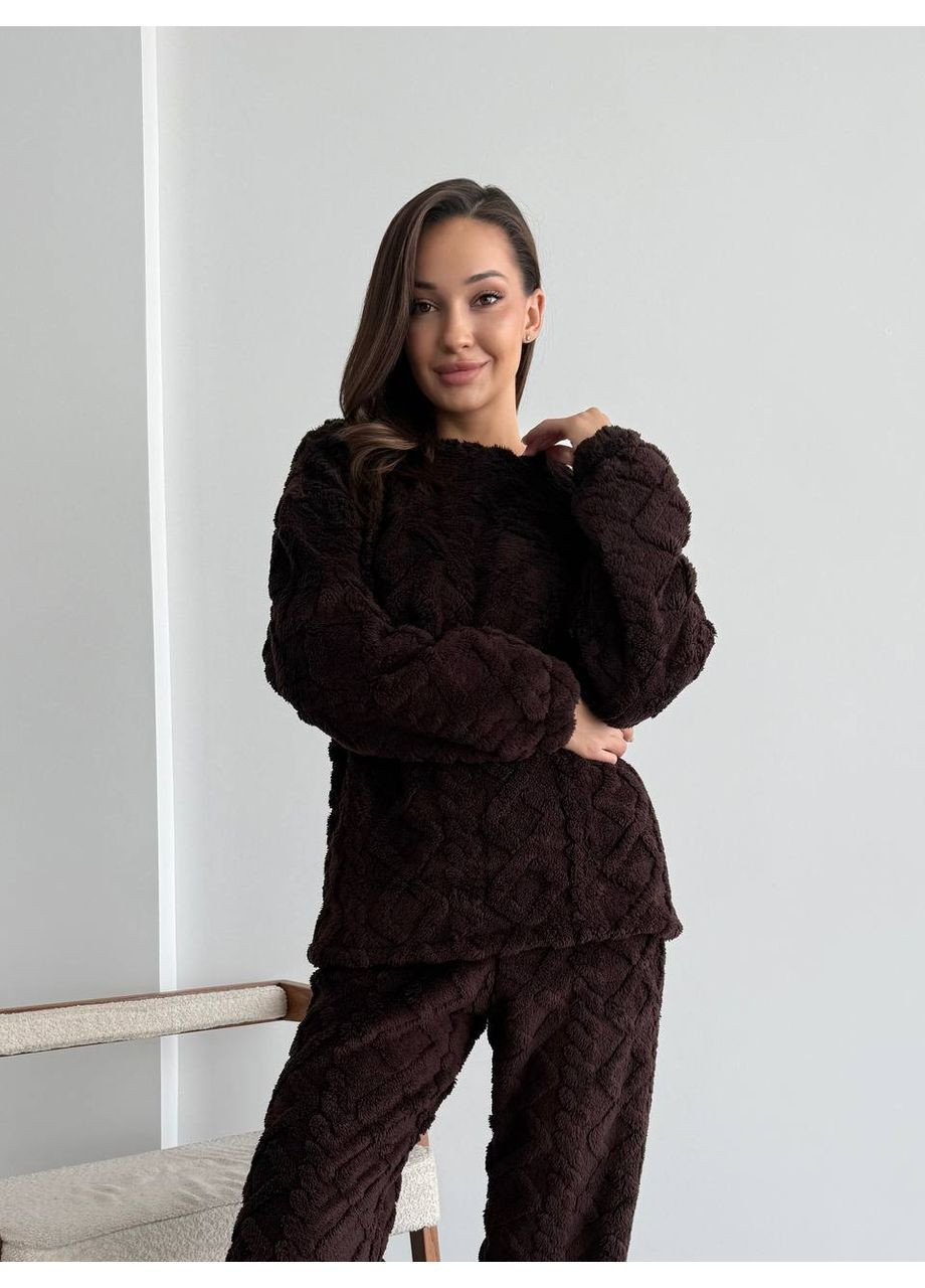 Коричневая зимняя пижама свитшот + брюки Україна UMButik