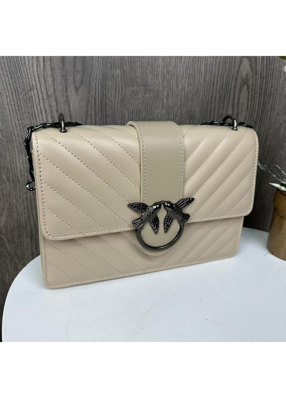 Жіноча міні сумочка клатч стьобана молочна з пташками на плече ProDobro (363259035)