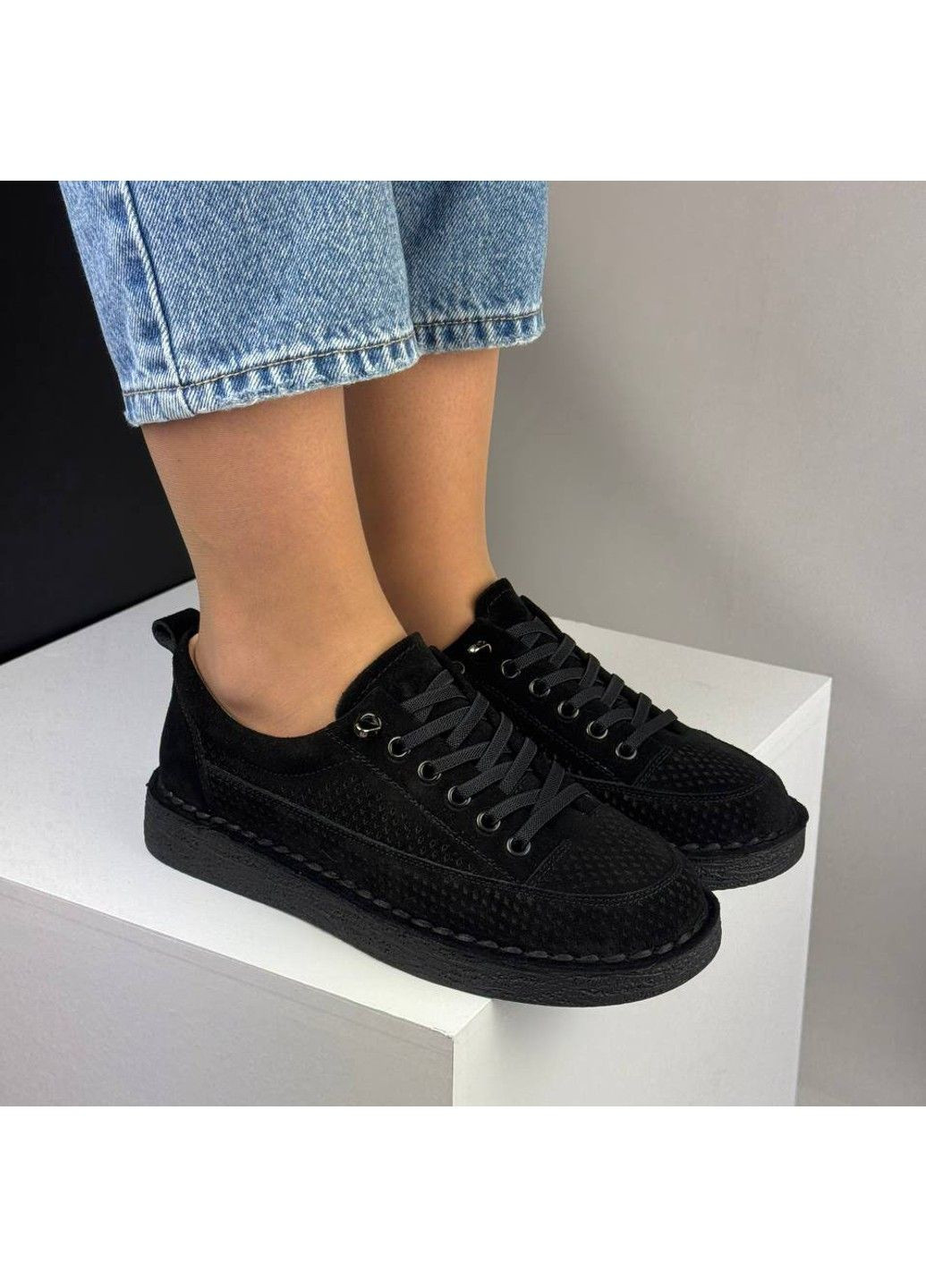 434 Кросівки Замшеві Чорні з перфорацією No Brand чорні літо (339602908)