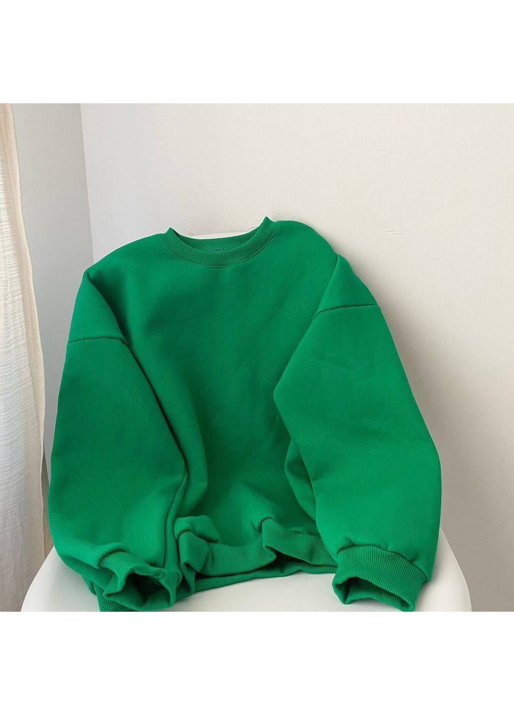 Зеленый свитшот женский оверсайз — замер в описании DK/DL Мода без кордонів однотонный без декора (366527008)