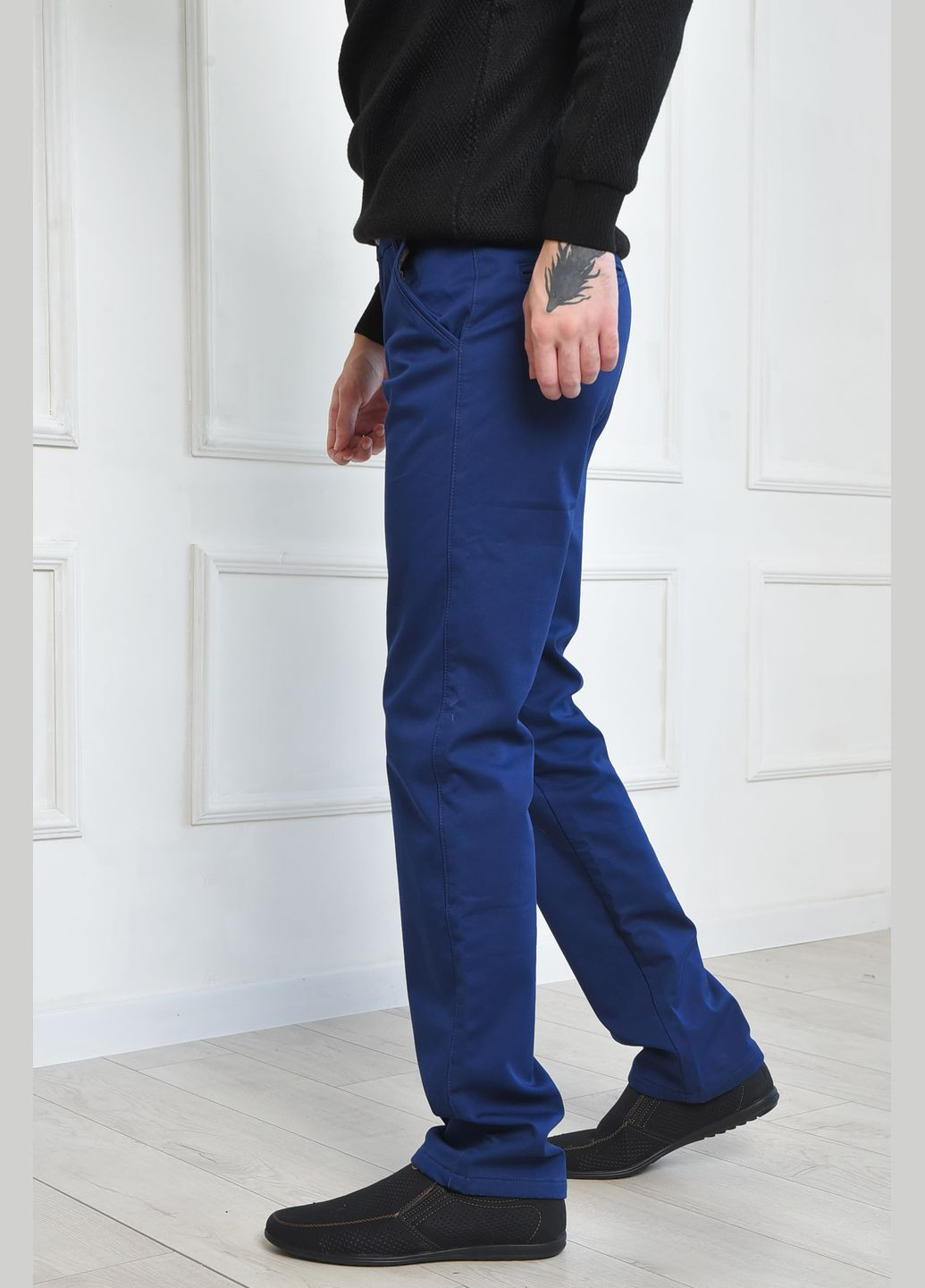 Темно-синие зимние прямые штаны мужские на флисе темно-синего цвета Let's Shop