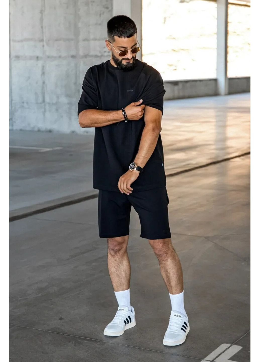 Черный летний мужской летний костюм oversize lite черный Teamv