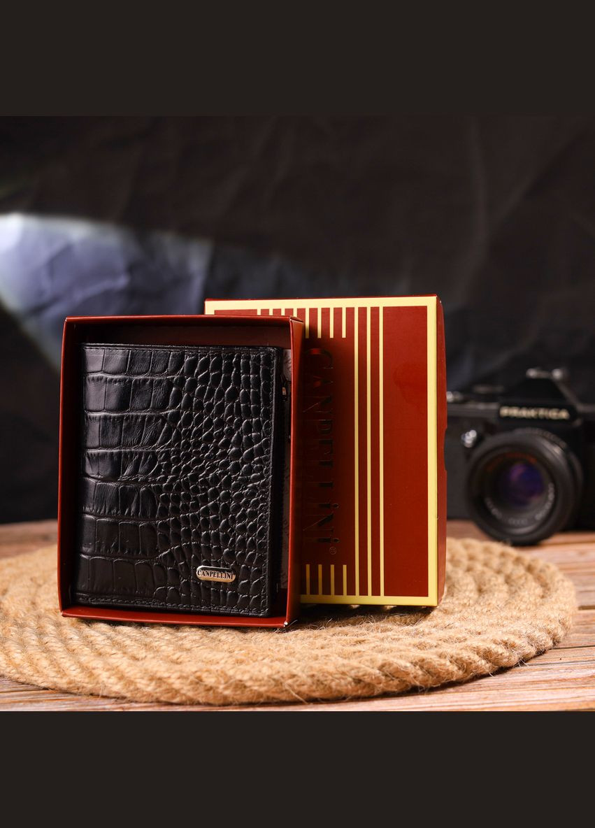 Гаманець чоловічий Шкіряний з тисненням під крокодила 21673 Чорний Canpellini (306881811)