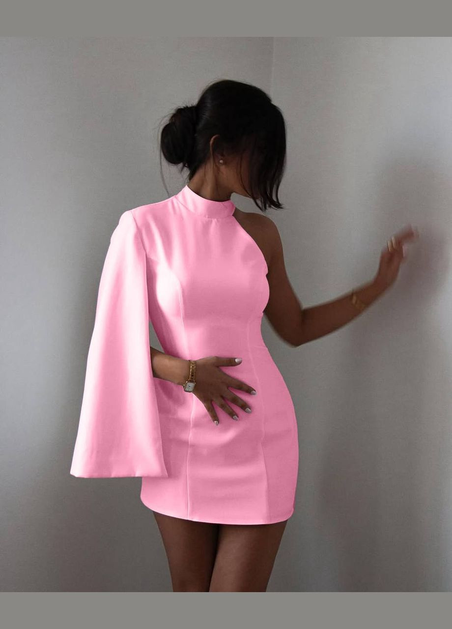 Рожева святковий, коктейльна жіноча сукня з асиметричним рукавом Avanti однотонна