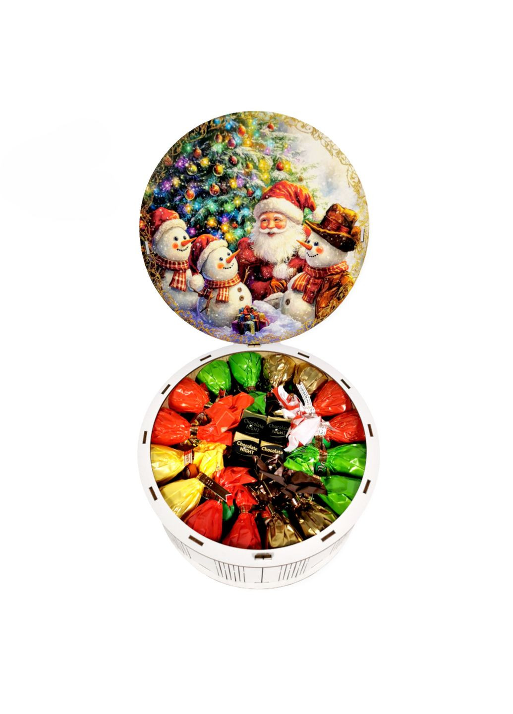 Подарок №30/16 "Веселые друзья Санты" 1 кг (21х21х9 см, в деревянной коробке) Унікальна цукерка (372656394)