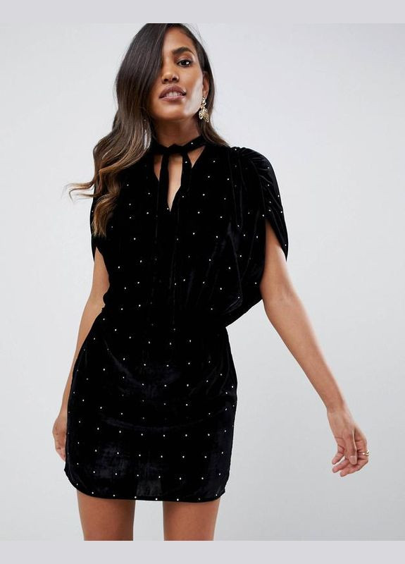 Черное платье мини бархатное бархатное Asos