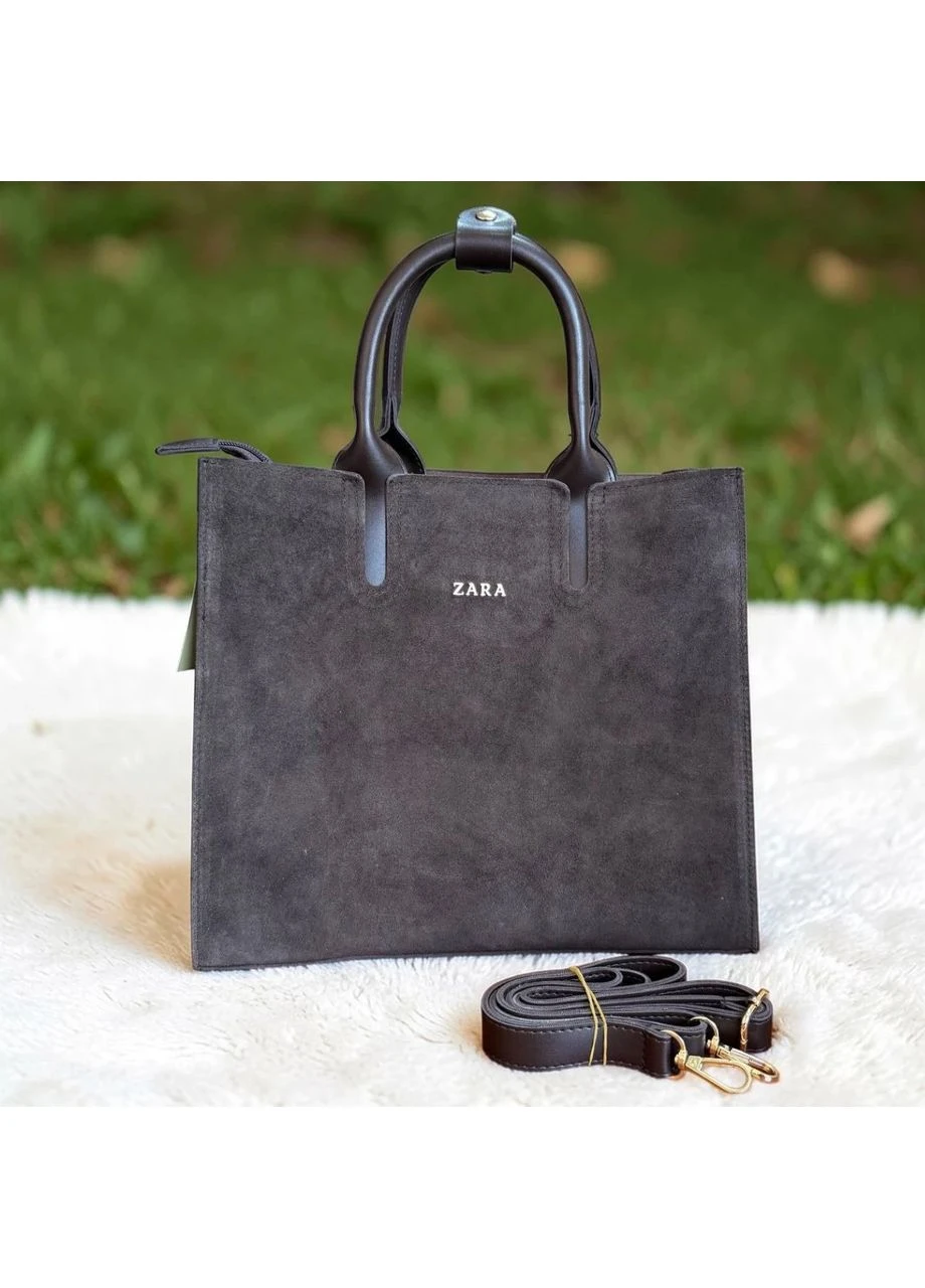Замшева сумка Zara чорна 32x12x28 см натуральна замша + еко-шкіра знімний ремінь No Brand Замшева сумка (400873838)