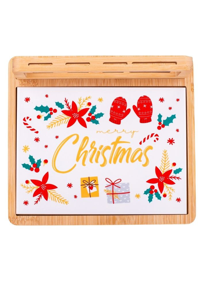 Сырная доска на бамбуковой подставке Merry Christmas 20х22 см 16020-006 No Brand (346528648)