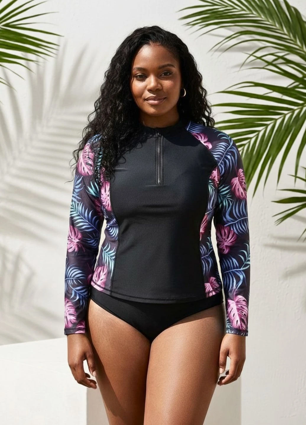 Комбинированный летний спортивный купальник 3-в-1 rashie swimwear long sleeve для серфинга upf 50+ черный (10010) раздельный FS