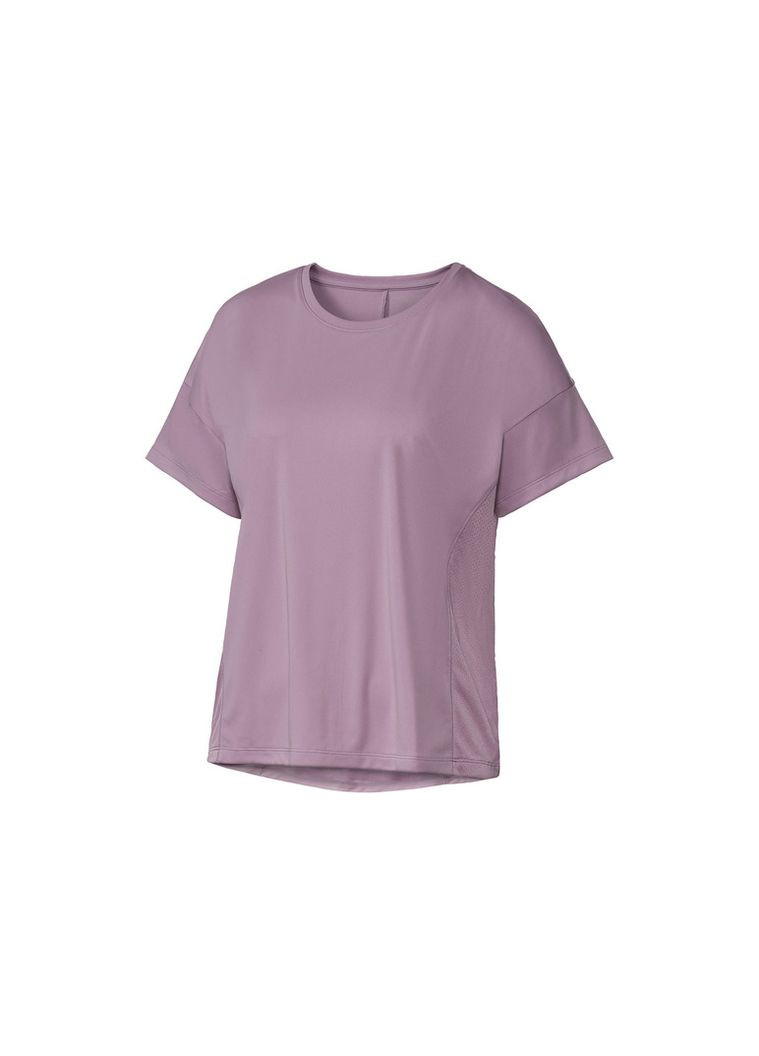 Сиреневая демисезон спортивная футболка оверсайз с сетчатой вставкой для женщины lidl 409656 Crivit