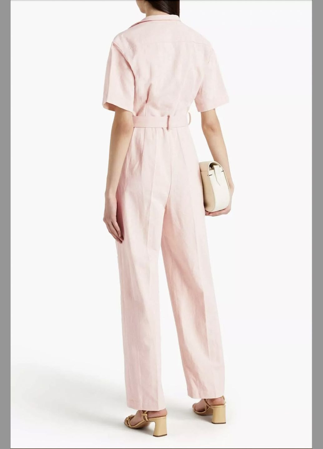 Стильний рожевий комбінезон Sandro Paris Delphie комбінезон-брюки лососевий вечірній, джинсовий, кежуал, повсякденний, діловий, спортивний, коктейльний, святковий льон, джинс, трикотаж