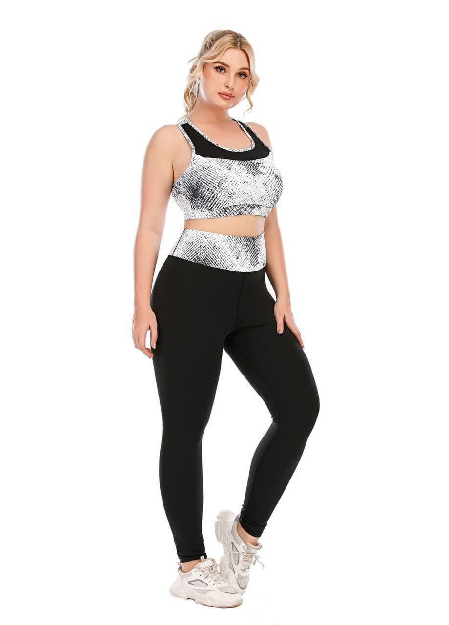 Женский фитнес костюм со змеиным принтом / Женский спортивный комплект топ и лосины snake print черный No Brand (370204812)