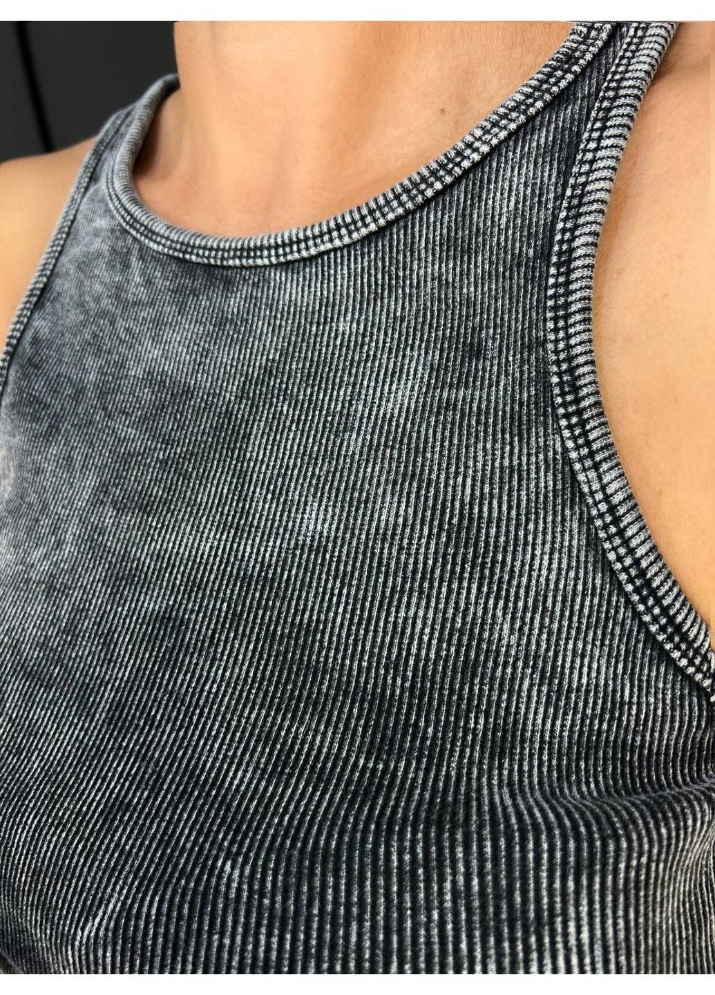 Чорна сукня жіноча 240030 довга майкою варена тай-дай в рубчик MMC