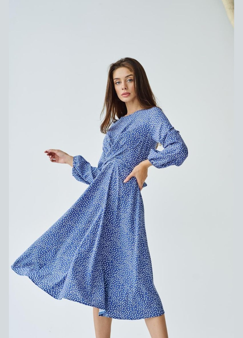 Синее вечернее платье а-силуэт FashionYouWant в горошек
