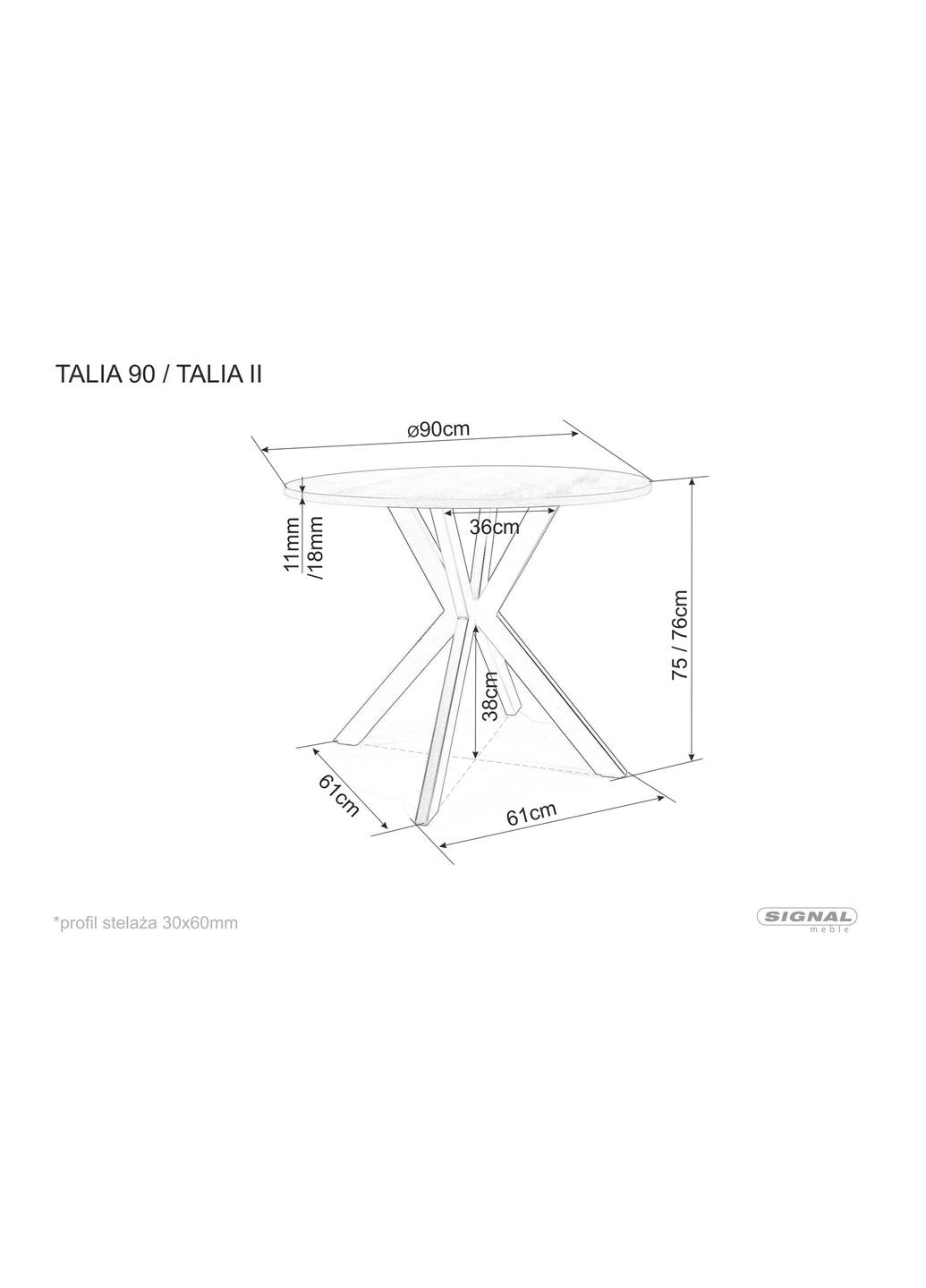Стіл обідній TALIA Сірий (ефект мармуру) / Чорний діаметр 90 TALIASZC90 Signal (372178495)